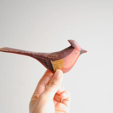 Vintage Hand Painted Wood Cardinal Bird, Vintage Wooden Bird Figurine 