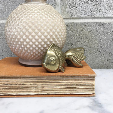 Vintage Koi Fish Paperweight Retro 1980s Gold Metal + Figurine + Brass Statue + Small Size + Accent Shelving and Table Decor 