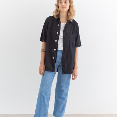 The Waylan Shirt in Black | Vintage Short Sleeve Simple Blouse | Overdye Cotton Work Shirt | S M L 