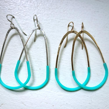 Naxos Dangles - Sterling Silver or 14k Gold Fill and Teal Rubber Geometric Dangle Earrings 