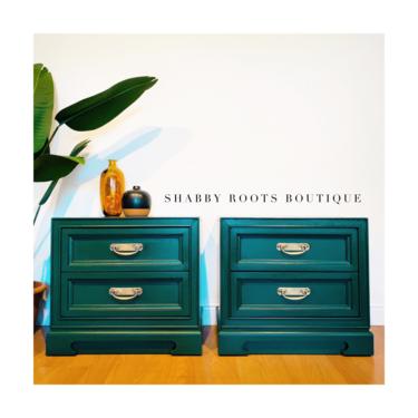 NEW! Set of Emerald Green Chinoiserie Nightstands. Mid century modern vintage end tables bedside tables • San Francisco, CA by Shab