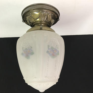 Ceiling Light Antique 4&quot; Shade Holder 1920 Brass Original Finish Rewired shade not included 