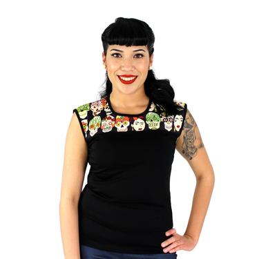 CLOSEOUT SALE!! Frida Day of the Dead and Vintage Inspired Black Top 