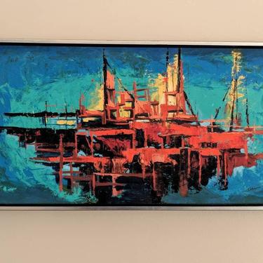 Abstract Oil Seascape Ship Painting on Board by Michael Labonski 