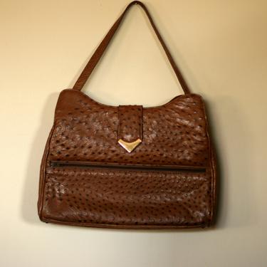 vintage Corbeau Ostrich handbag in brown with gold hardware 