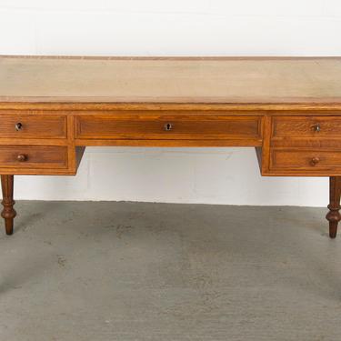 Antique Country French Louis Philippe Oak Writing Desk W/ Leather Top 