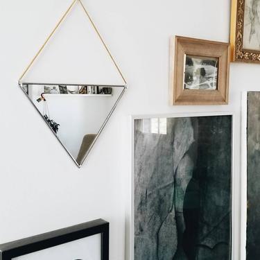 Triangle Mirror With Brass Hanging - Stained Glass Mirror Wall Decor 