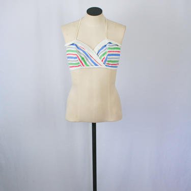 Vintage 50s bikini | Vintage stripe cotton bikini top | 1950s bra top 