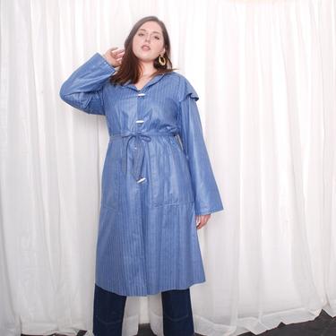 Vintage 70s Minimal Pinstripe Cotton Sky Blue Trench (Large) by 40KorLess
