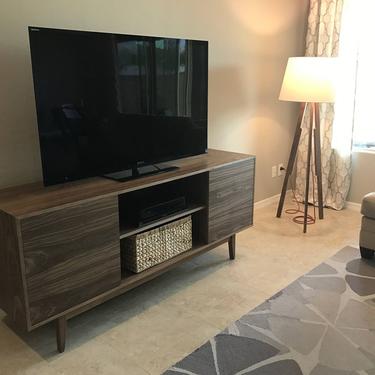 NEW Hand Built Mid Century Style TV Stand. Walnut Two Door w/ center shelf and straight leg base. Credenza / Buffet by draftwooddesign