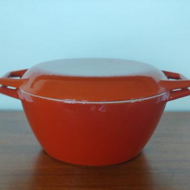 Danish Modern Vintage Orange Copco D2 Enameled Cast Iron Lidded Pot 