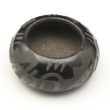Vintage Small Polished Blackware Santa Clara Pueblo Pottery Bowl Signed 