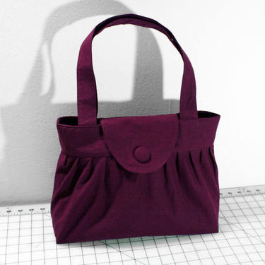 Pleated Handbag with Flap Closure in Plum Purple 