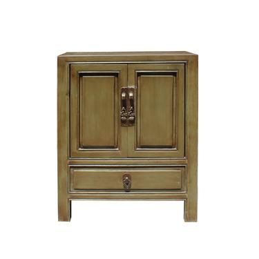 Oriental Distressed Olive Green Lacquer Side End Table Nightstand cs5739S