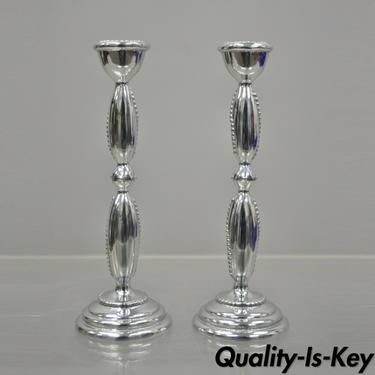 Pair 8" Mariposa Silver Metal String of Pearls Candle Stick Holder Stand