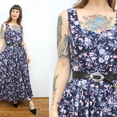 Vintage 80's Laura Ashley Floral Sun Dress / 1980's Floral Party Dress with Pockets / Full Skirt /  LAURA ASHLEY Floral /Women's Size Medium by Ru