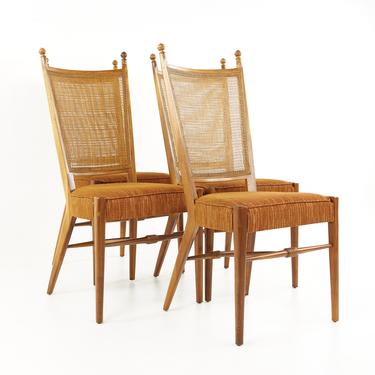 Drexel Mid Century Walnut and Cane Dining Chairs - Set of 4 - mcm 
