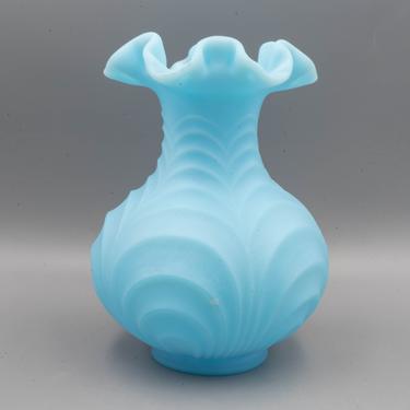 Fenton Draped Blue Satin Glass Vase | Vintage Art Glass | Ruffled Edge Drapery 