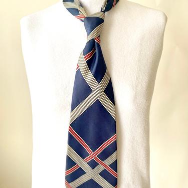 Vintage Silk Necktie: Carven, Made in France, Red White and Blue 