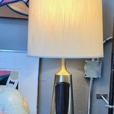 1970’s Brass and Wood grain Table Lamp in the manner of Tony Paul