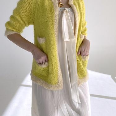 1950's Handmade Yellow and Cream Wool Cardigan