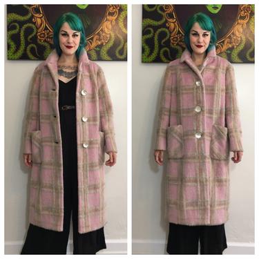 Vintage 1960’s Pink Wool Plaid Coat 