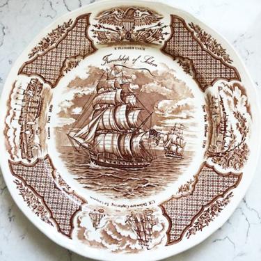 Vintage Friendship of Salem Dinner Plate; Fair Winds Decorative Red Transferware Nautical Plate; Historical American Revolution Plate by LeChalet