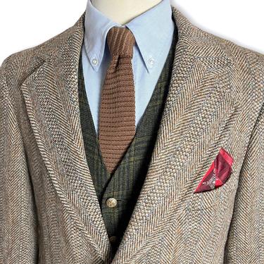 Vintage 1970s HARRIS TWEED Wool Blazer ~ 40 Long ~ Herringbone ~ jacket / sport coat ~ Preppy / Ivy League / Trad ~ 