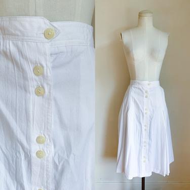 Vintage 1980s White Button Front Skirt / L 