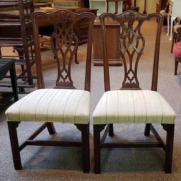 Item #CS Pair of Carved Mahogany Dining Chairs