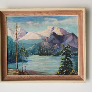 1970s Lake Landscape Oil Painting, Framed. 