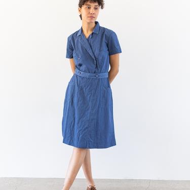 Vintage Navy Blue Short Sleeve Wrap Dress Smock | Overdye True Blue 60s Frock | S M | 