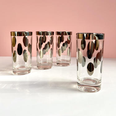 Set of 4 Silver Patterned Highball Glasses 