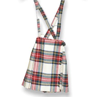 Vintage Toddler Wool Kilt Skirt Size 2T Pleated Plaid Overalls Skirt Made in UK 