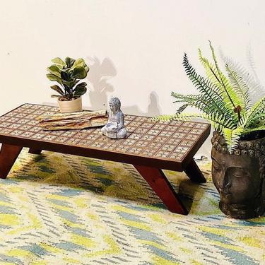 Mid Century Tile Top Bench, MCM Mosaic Coffee Table, Boho Tile Top Bench 