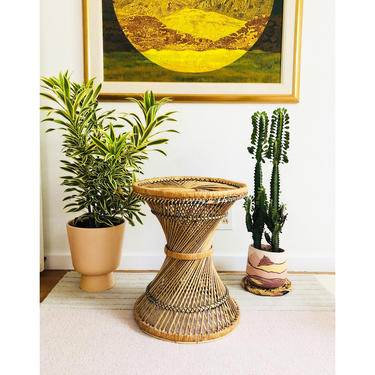 Vintage Wicker Hourglass Side Table or Plant Stand / FREE SHIPPING 