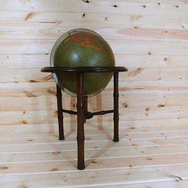 Floor Standing Replogle 16 Inch Diameter Comprehensive Globe on Bamboo Style Brandt Wood Stand 