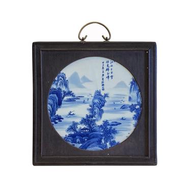 Chinese Wood Frame Porcelain Blue White Scenery Wall Plaque ws1952BE 