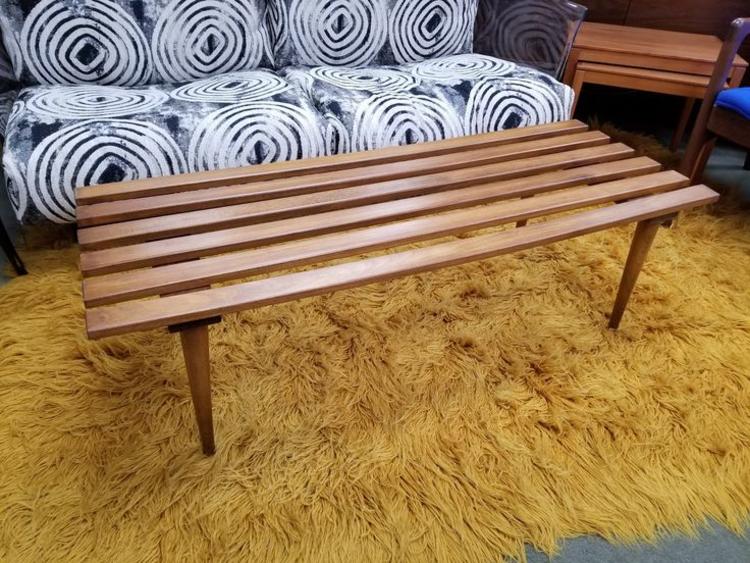                   Mid-Century Modern slat bench / coffee table