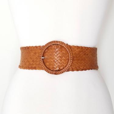 Vintage 80s Braided Leather Belt, Medium / Wide Brown Leather Belt / Woven Leather Belt / Calf Skin Braided Belt / Vintage Accessories 