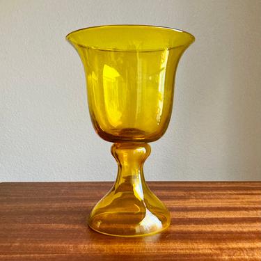 AS IS Vintage Blenko Glass 5713 Chalice Vase in Gold Yellow 1957 Wayne Husted 