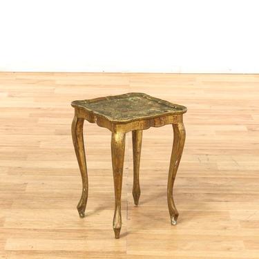 Square Scalloped Edge Gold End Table w/ Patina