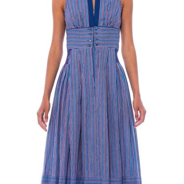 1950S Blue Striped Cotton Fit  Flare Rockabilly Dress 