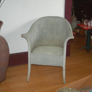Lloyd Loom Lusty Product Style Wicker Arm Chair, Lloyd Flanders Style Wicker Boudoir / Solarium Dusty Blue Arm Chair ~ One English Owner 