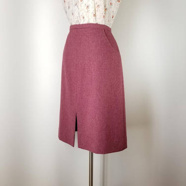 Vintage 70s Raspberry Pink Wool Midi Skirt ~ Women's Medium 30&amp;quot; Waist ~ Vintage A Line Secretary Skirt ~ Minimalist Mod Knee- Length Skirt 