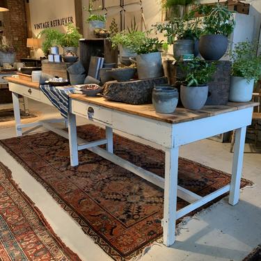 Vintage Painted Factory Table with Drawers