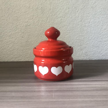 Vintage Waechtersbach Heart Sugar Bowl with Lid West German, Red and White Hearts. Vintage Coffee, Kitchen Decorations. 