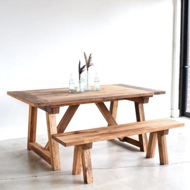 Trestle Table / Reclaimed Wood Farmhouse Dining Table / Solid Wood Kitchen Table 