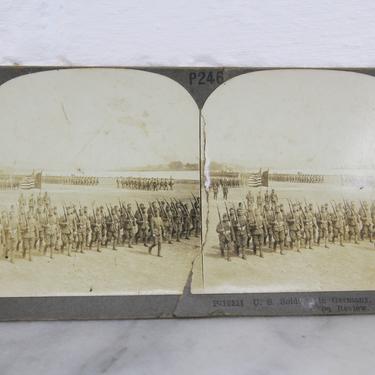U.S. Soldiers in Germany, 23rd Infantry on Review - Keystone Stereo Card 