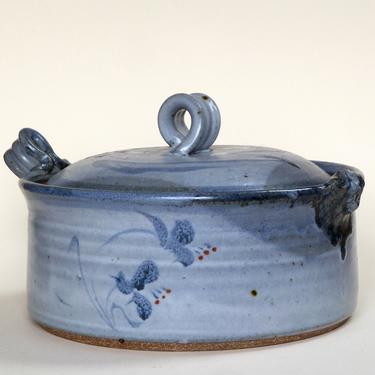 Studio Pottery Blue Lidded Casserole Signed Vintage Ceramics - Wabi Sabi Pottery - Vintage Cookware 